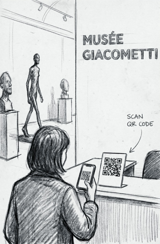 Scanning the QR code at the museum entrance